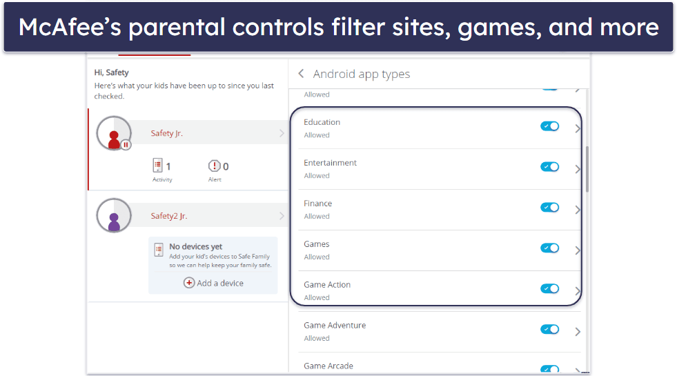 4. McAfee — Best Parental Controls for Gamers