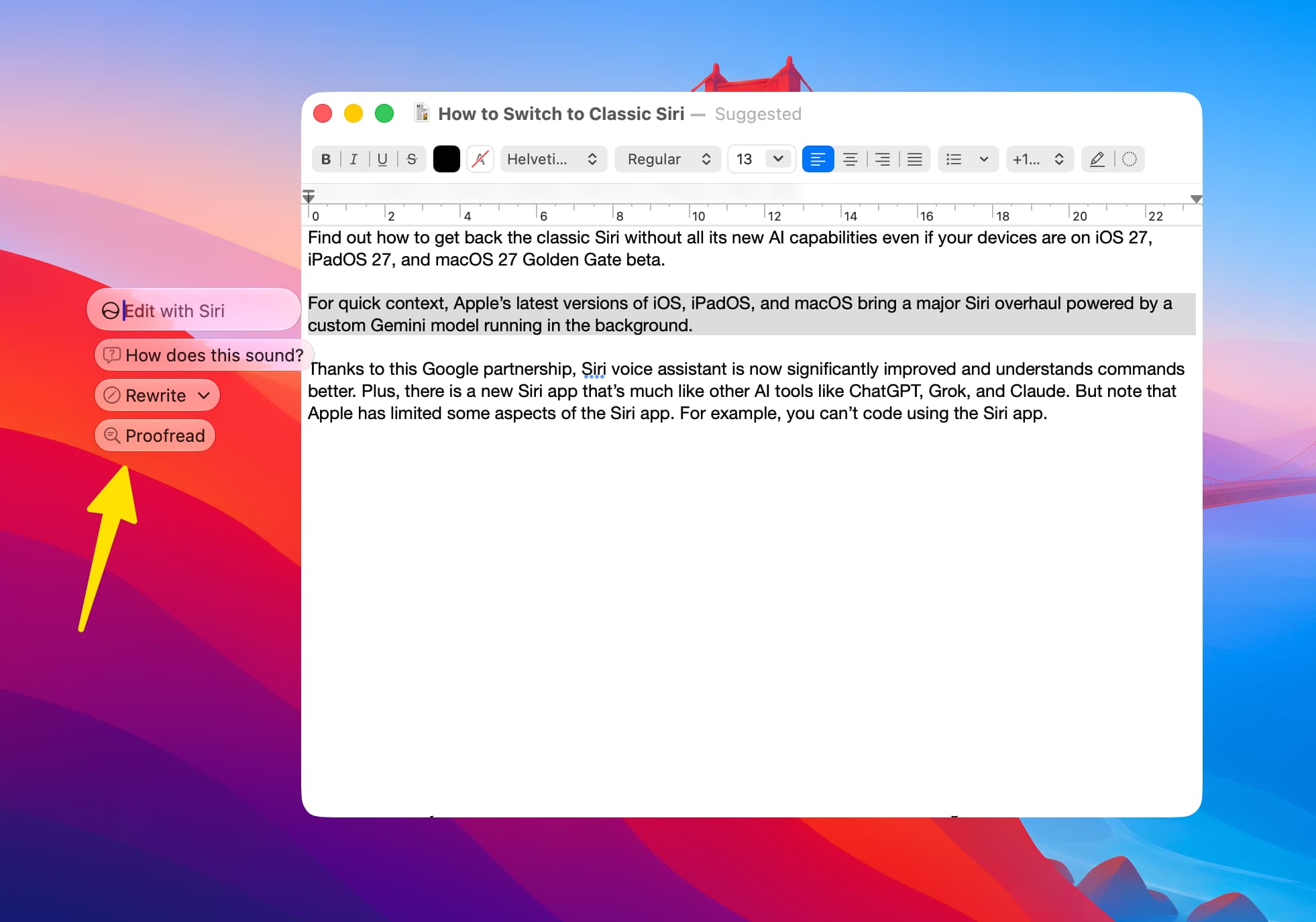 Siri writing tools in macOS 27
