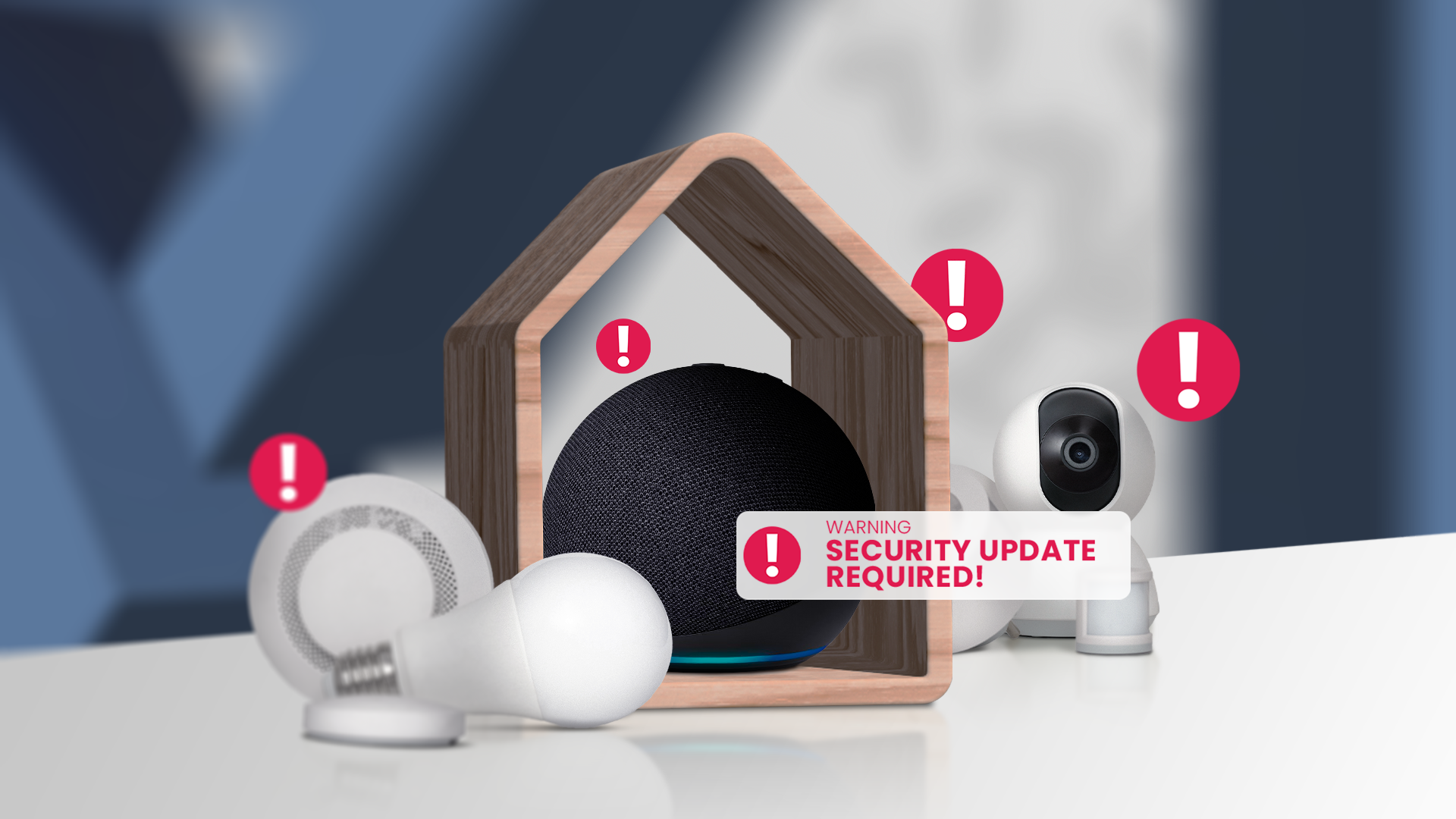 Some smart home devices with a warning indicating that a security update is required.