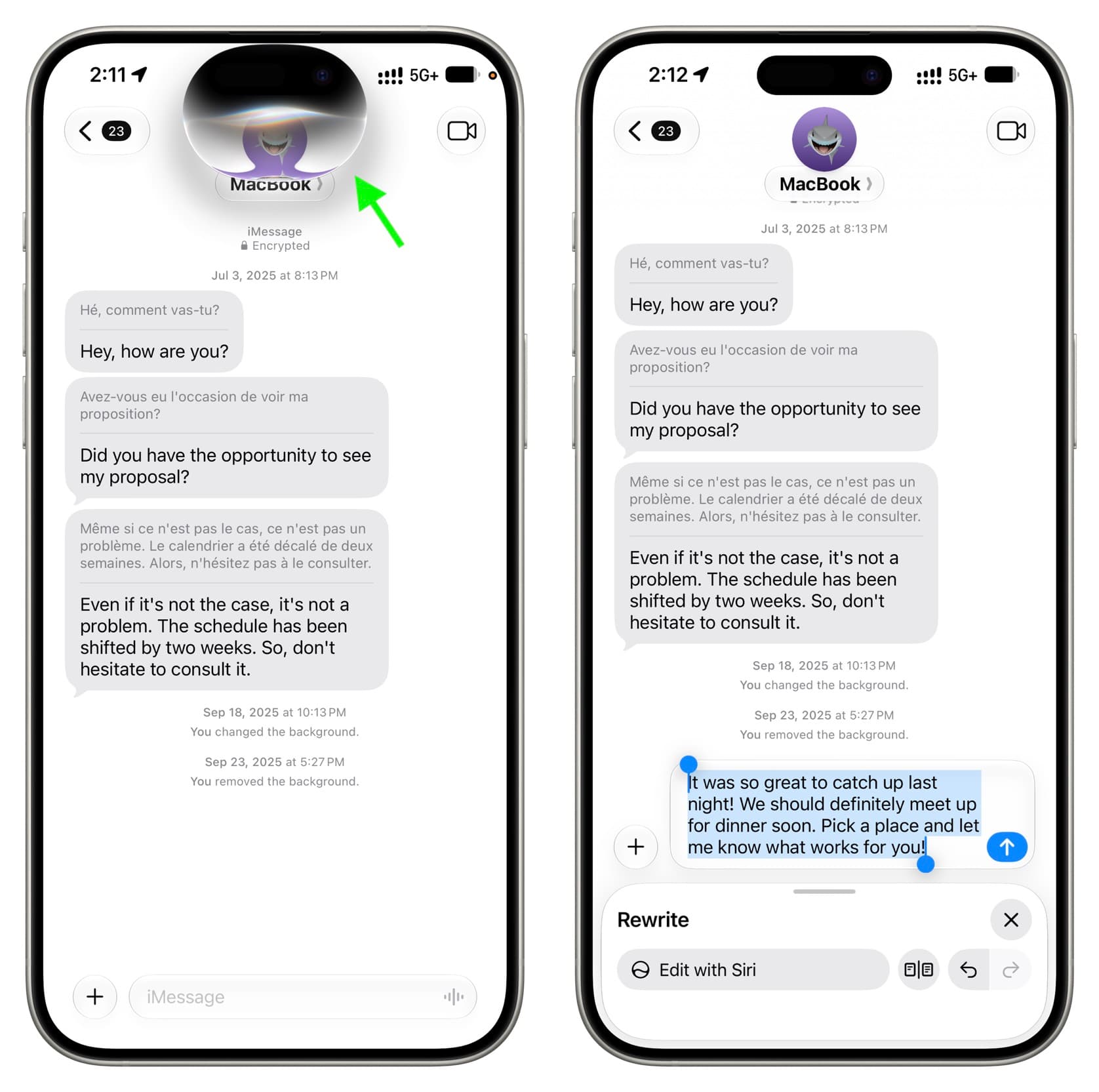 Siri writing text in Messages on iOS 27