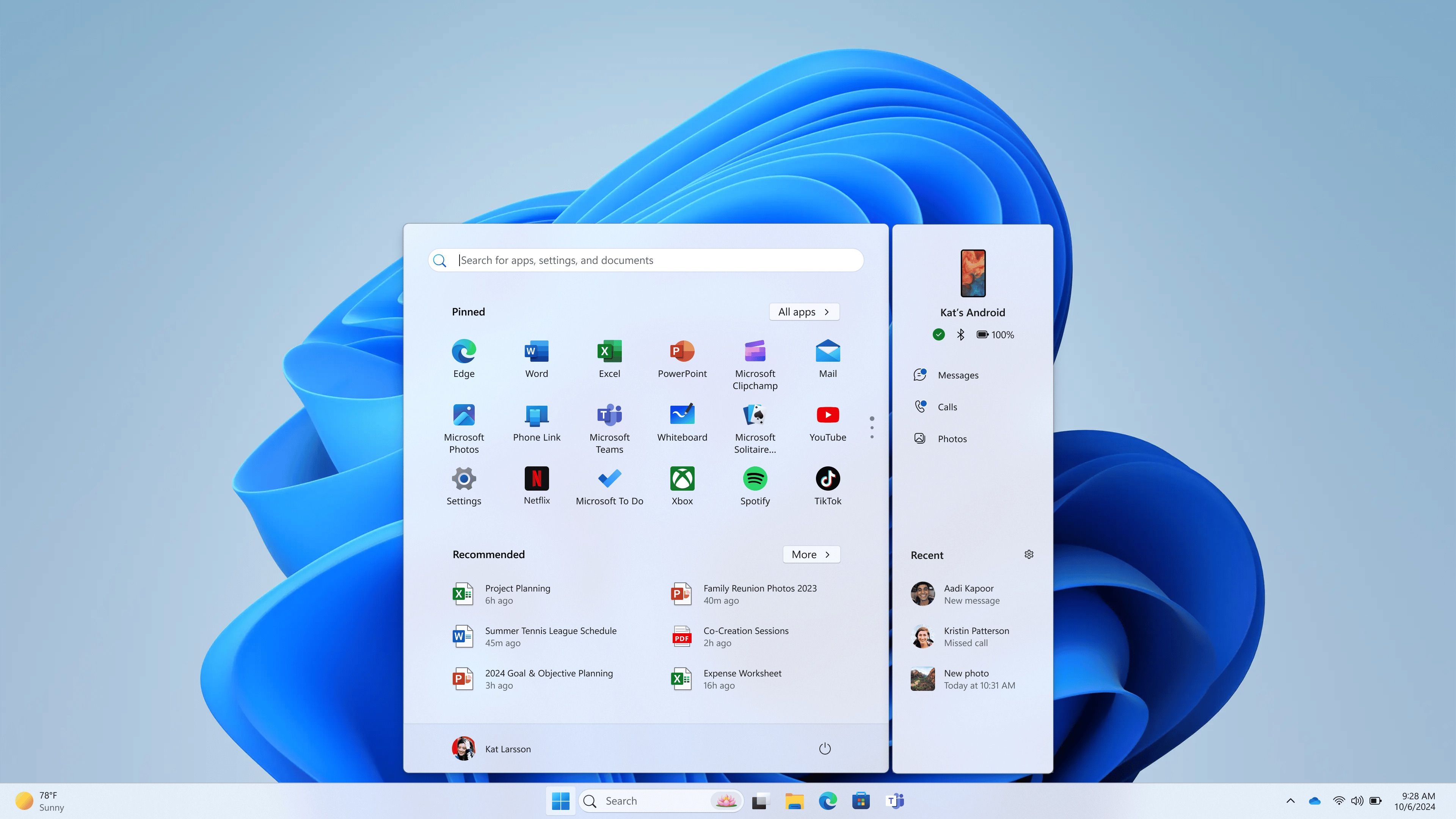 screenshot showing off new Android Windows Start Menu integration