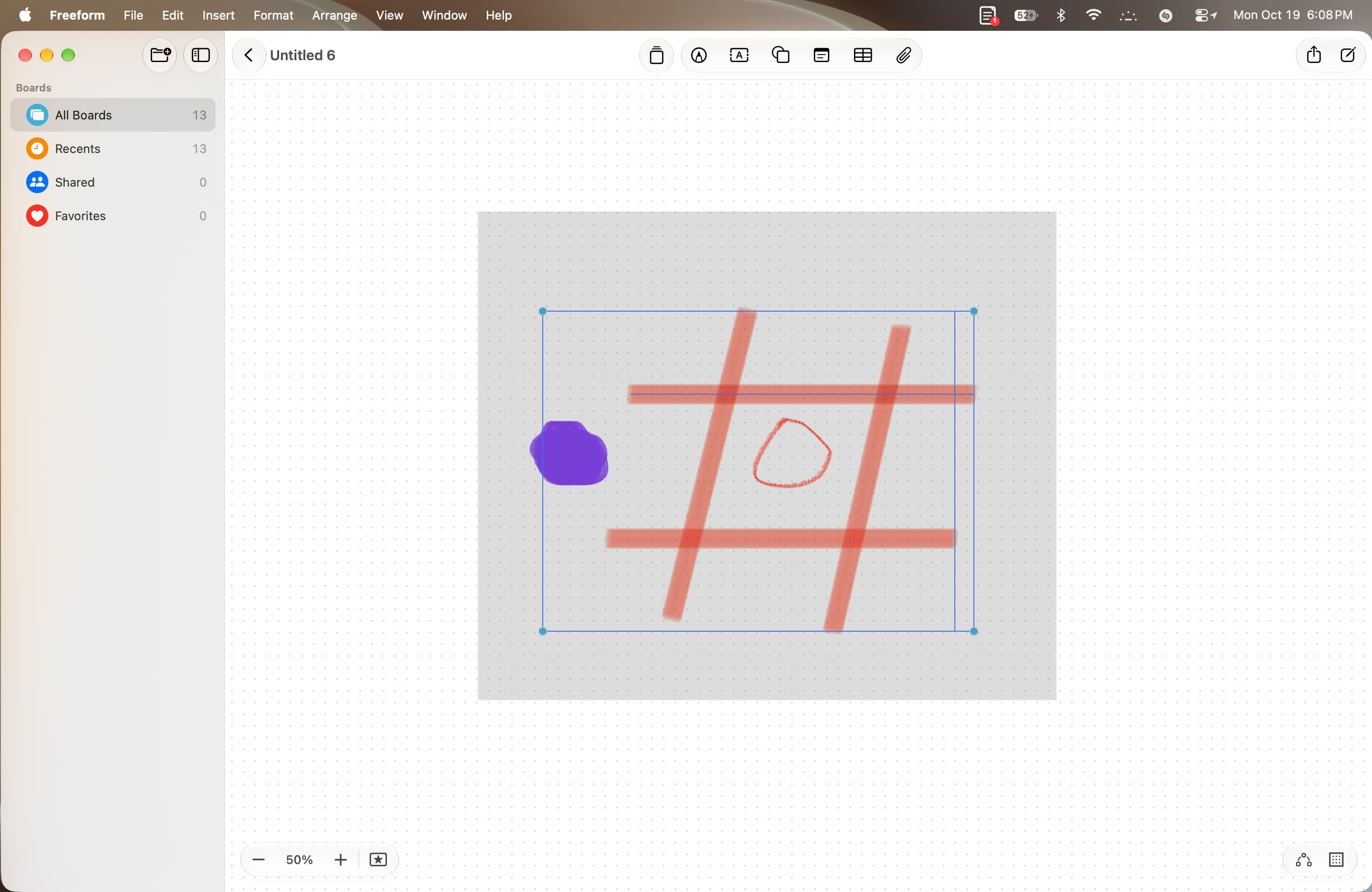 Selecting drawing in Freeform app on Mac