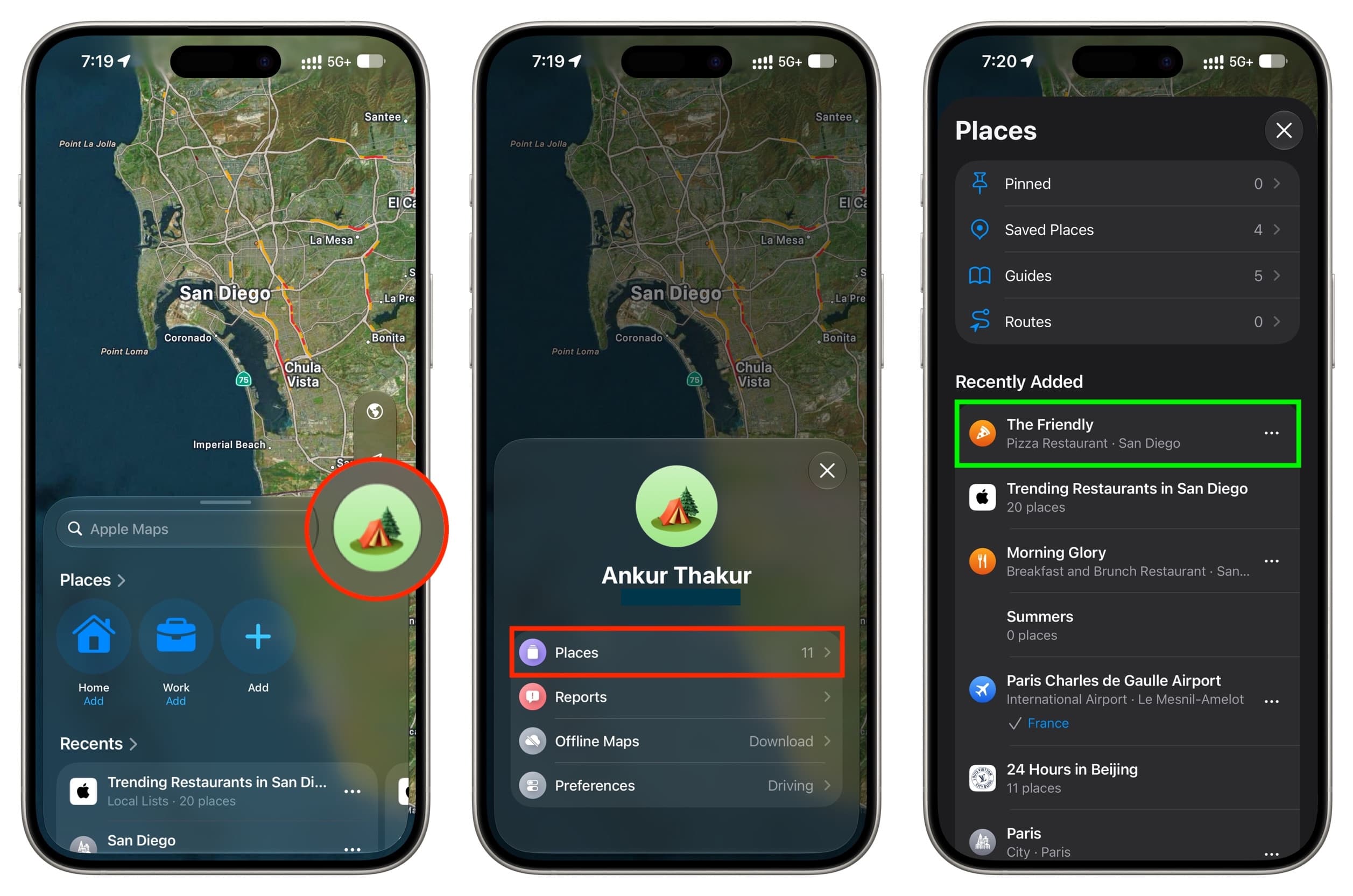 Seeing saved places in Apple Maps on iPhone