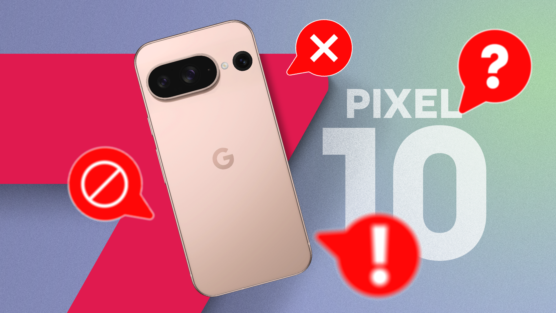 A rumored Pixel 10 surrounded by warning icons