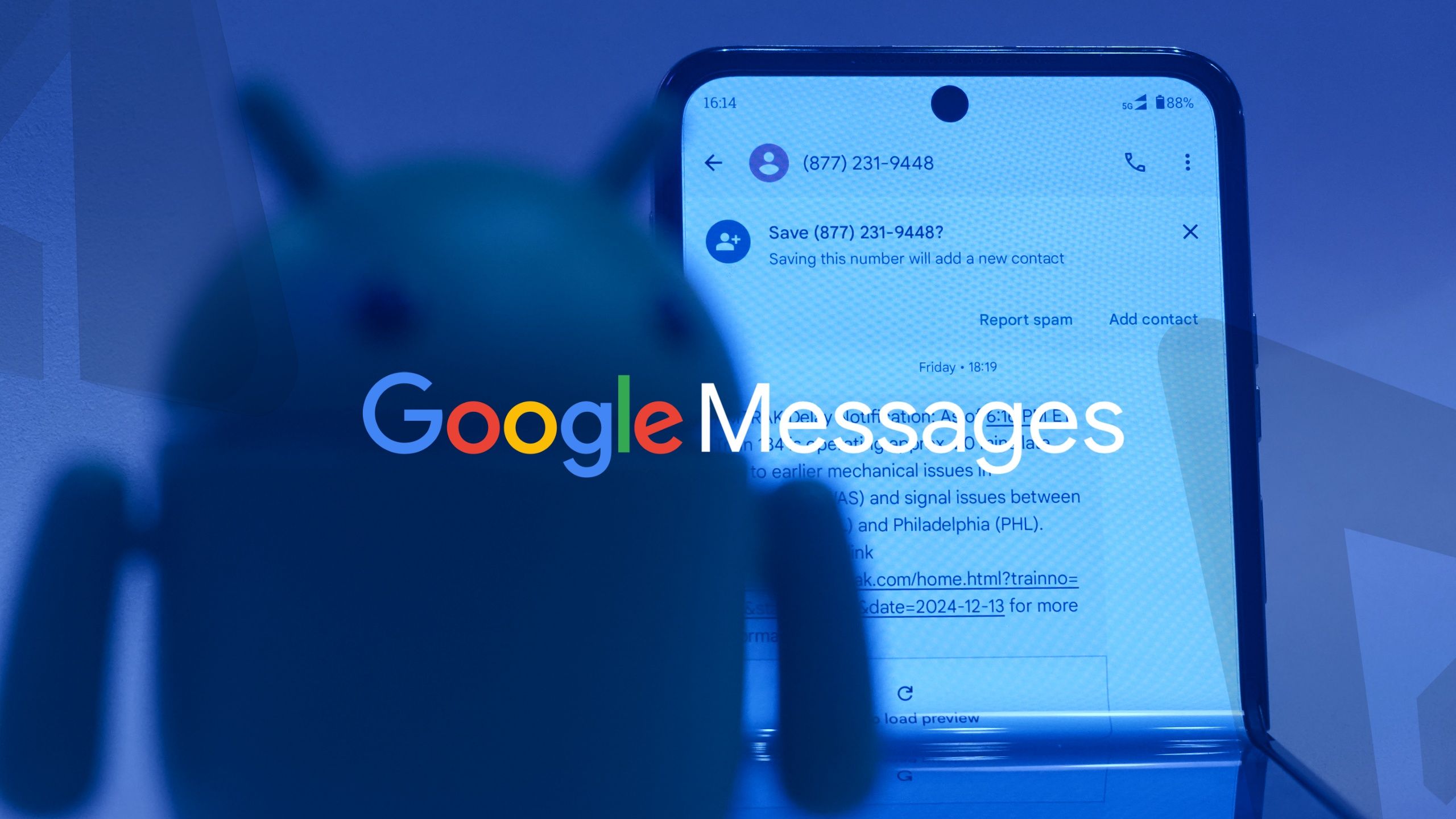 A phone with a WhatsApp message and some WhatsApp logos around.