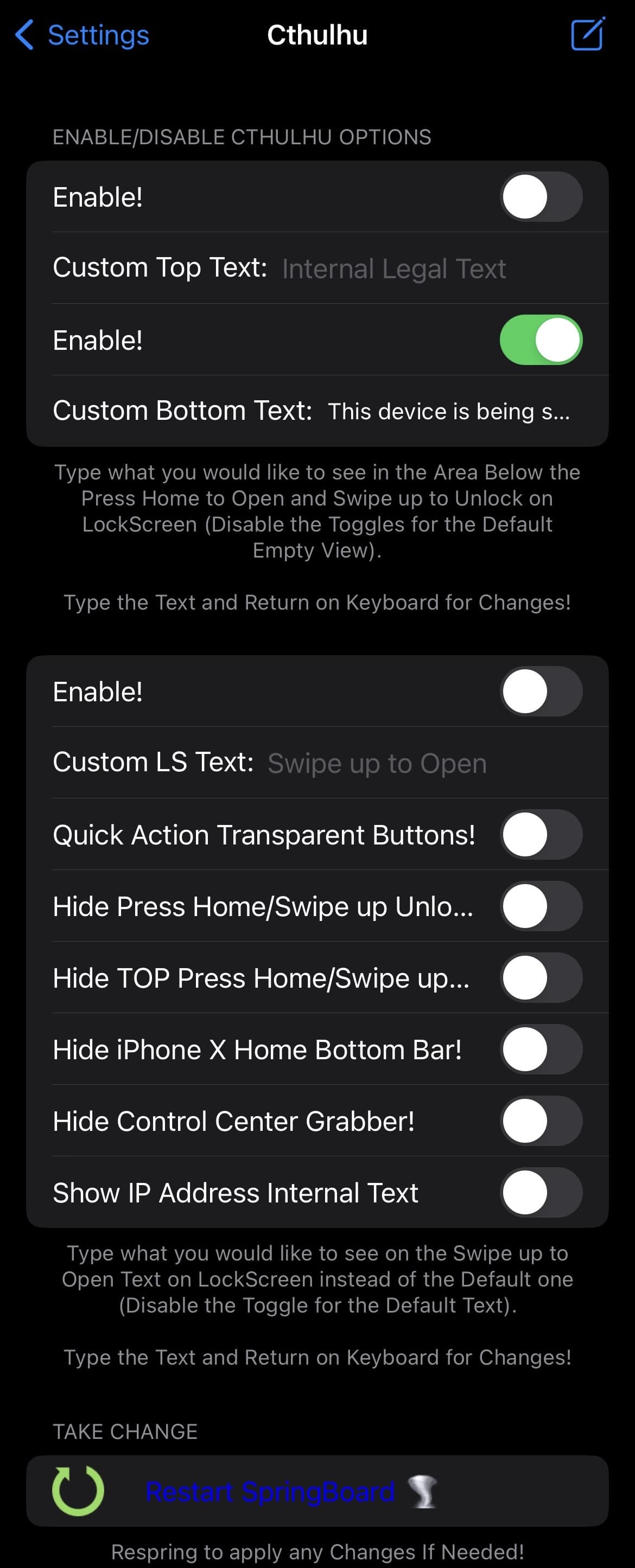 Cthulhu options to configure.