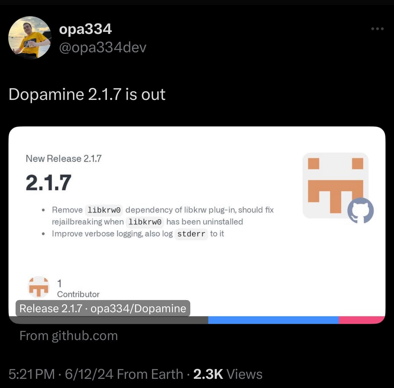 Dopamine v2.1.7 announced.