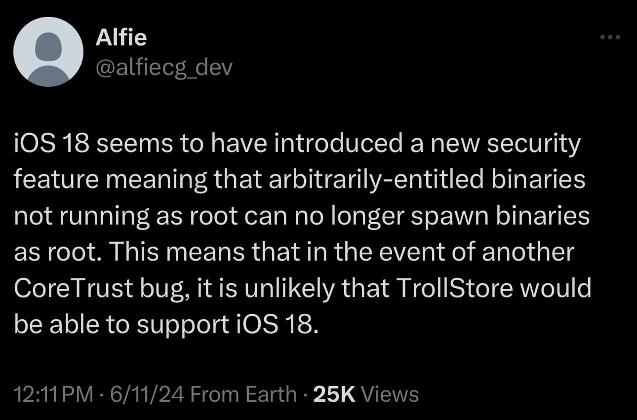 TrollStore doomed on iOS 18?