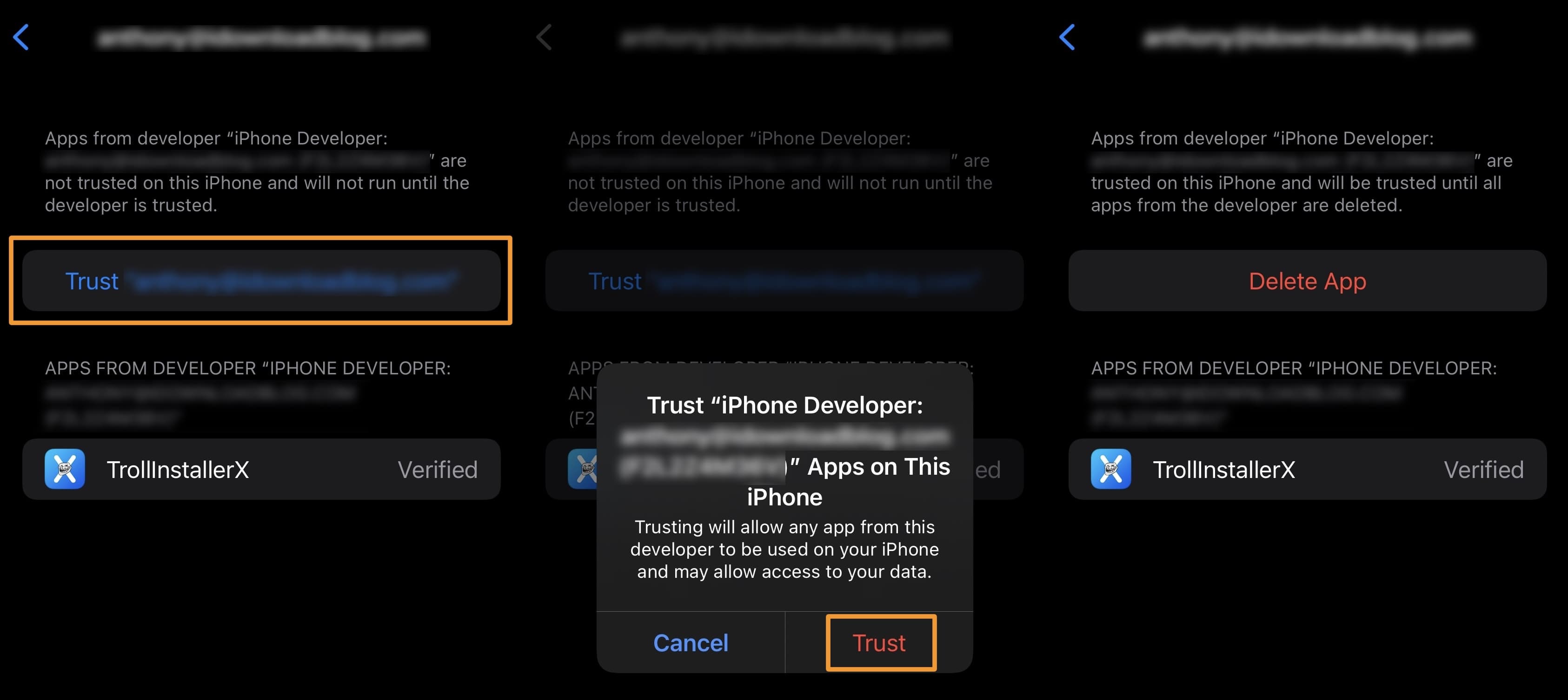 Trust this developer after sideloading TrollInstallerX.