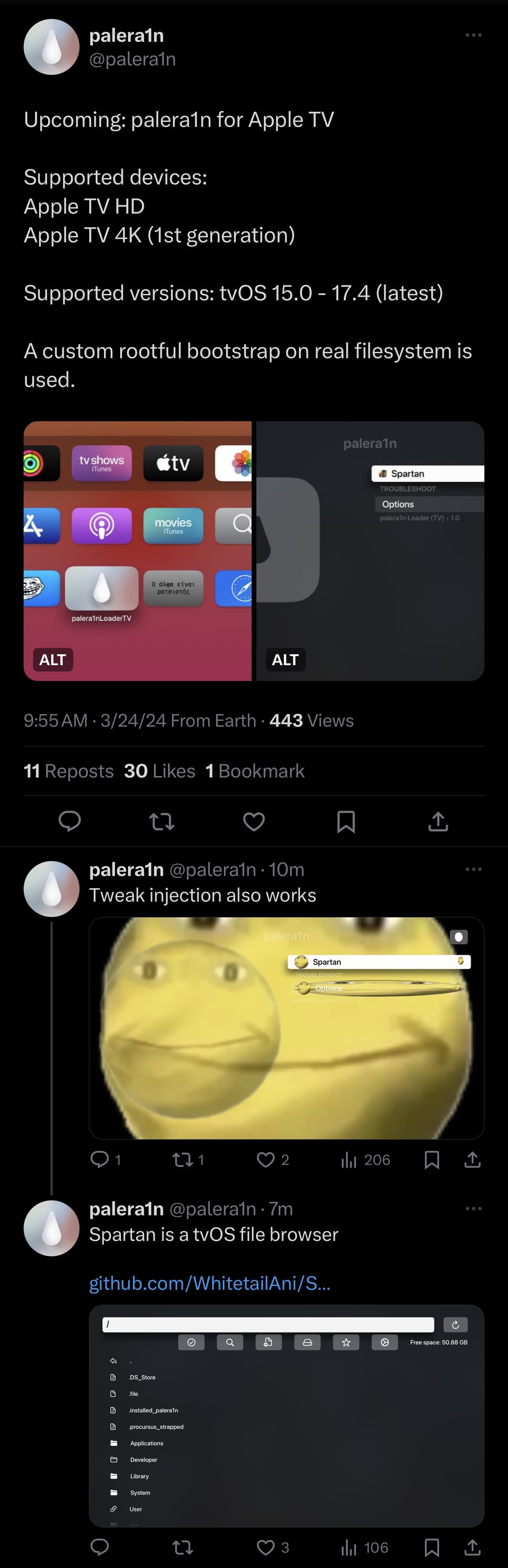 palera1n team announces palera1n jailbreak for Apple TV.
