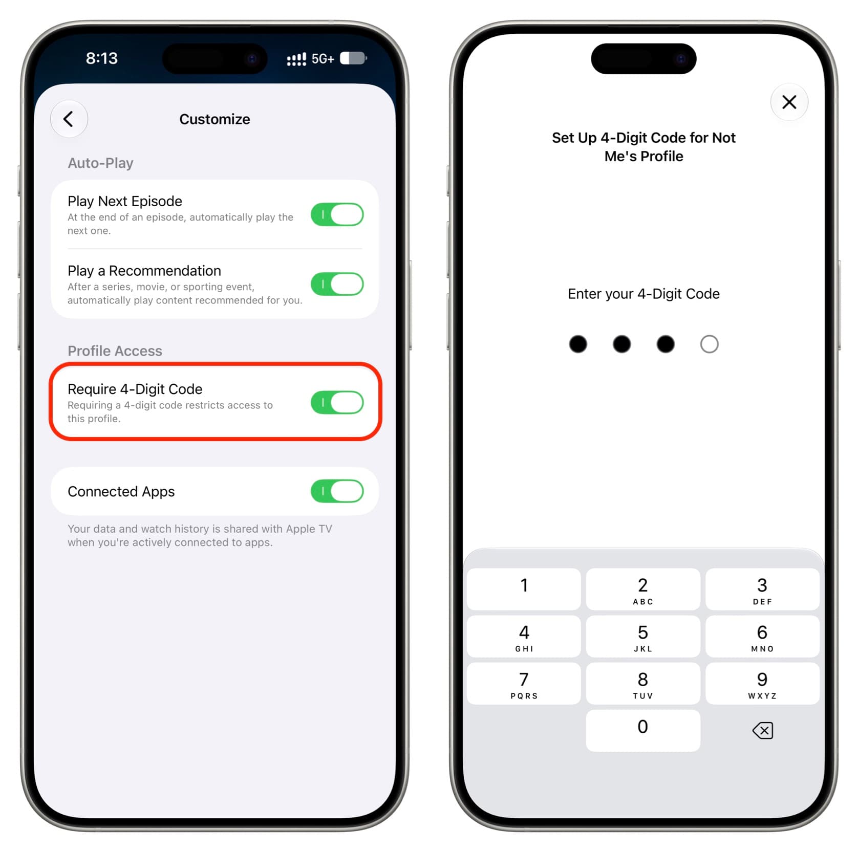 Require 4-Digit Code to get into Apple TV user profile