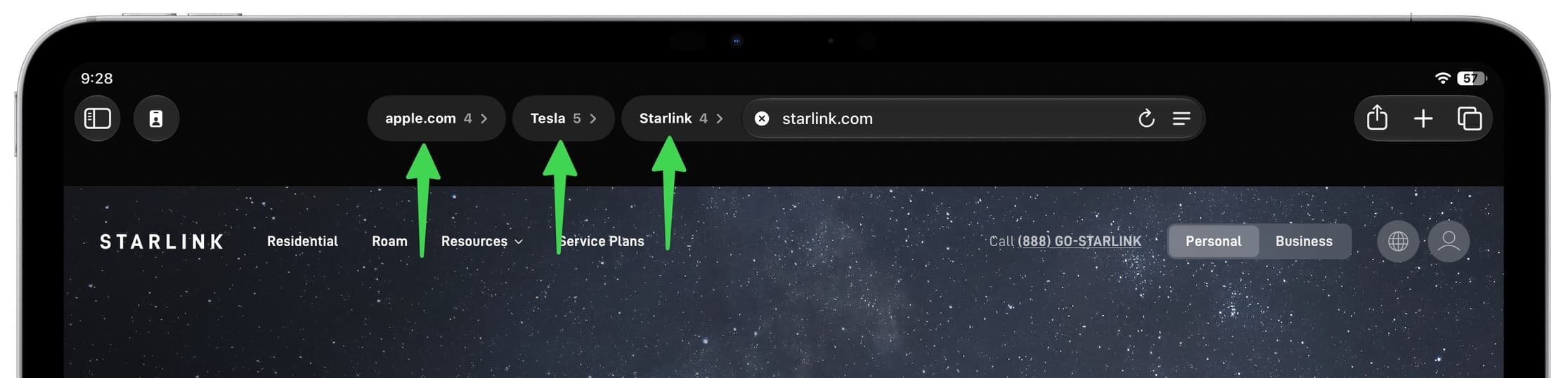 Safari tabs organized by topics on iPad in iPadOS 27