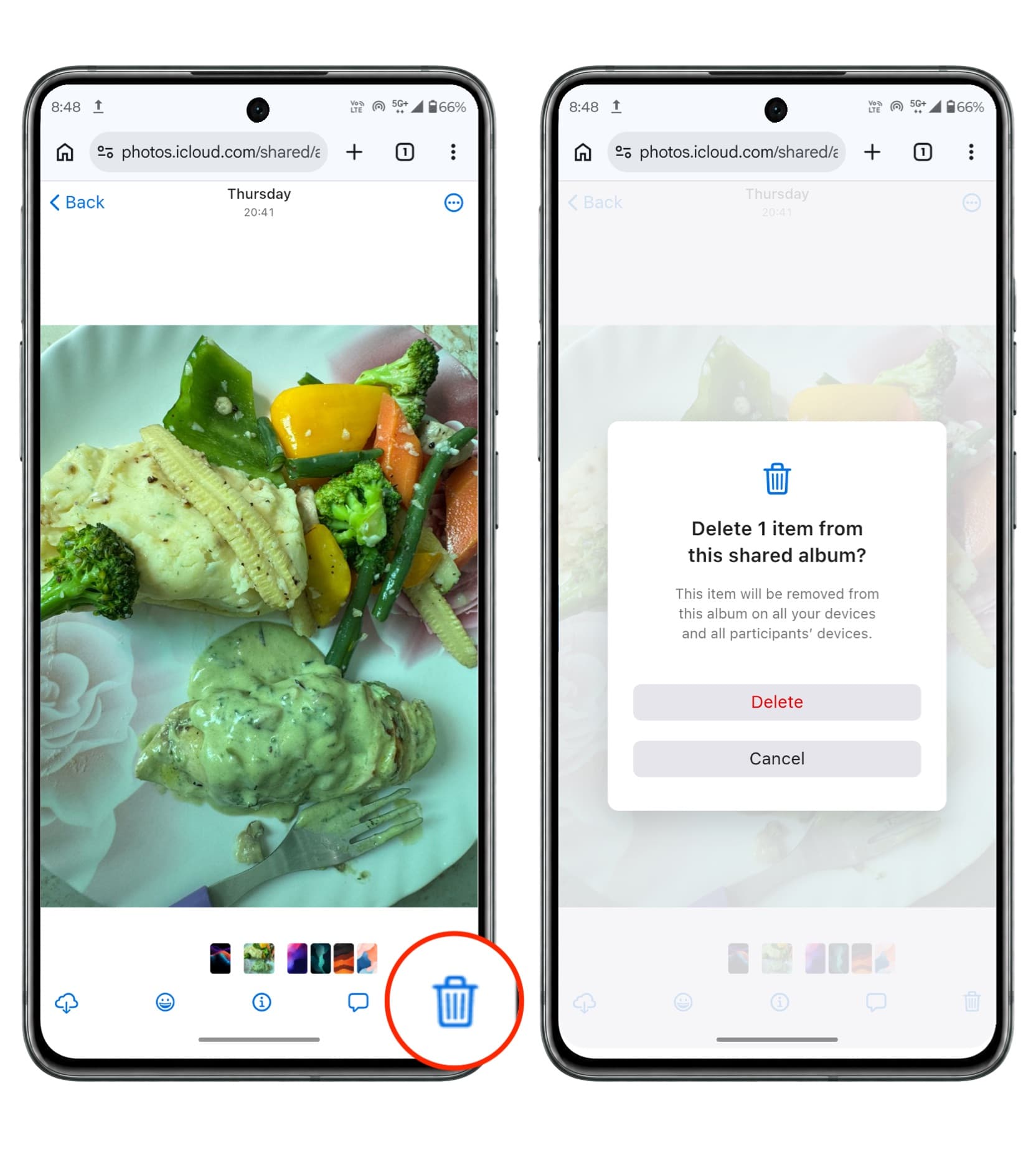 Android user deleting photo from shared iCloud album