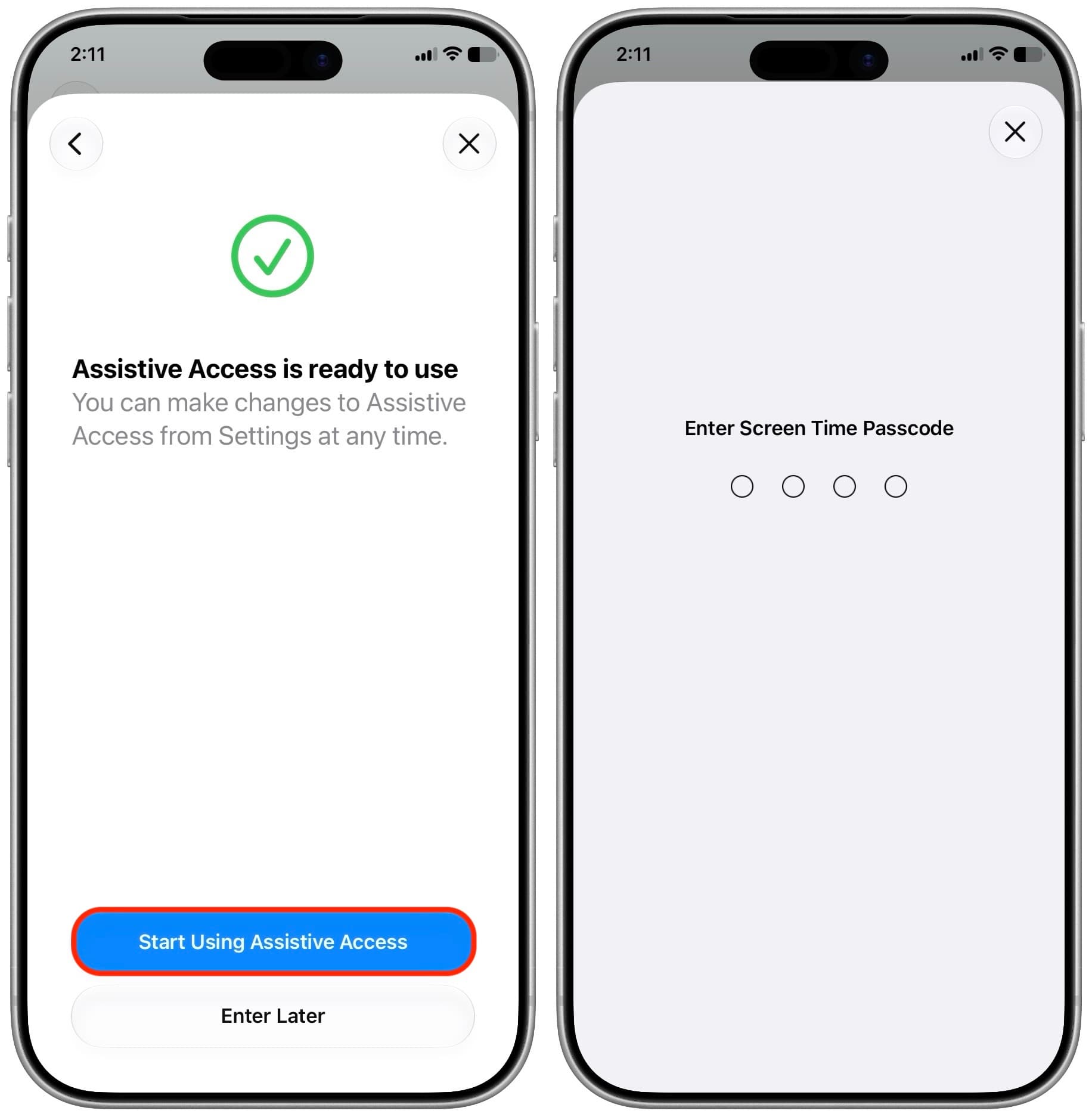 Start Using Assistive Access and confirm with Screen Time passcode