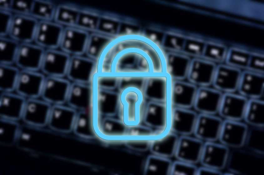 A white lock against the background of lines of code