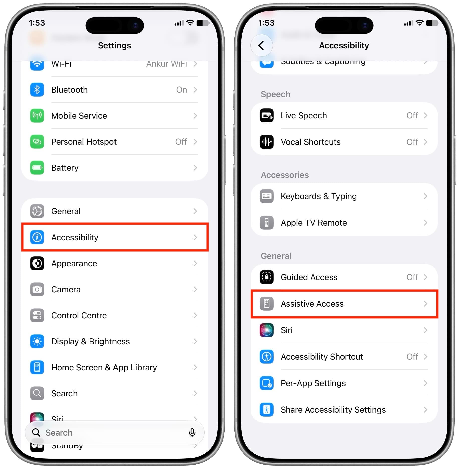 Assistive Access in iOS Accessibility settings