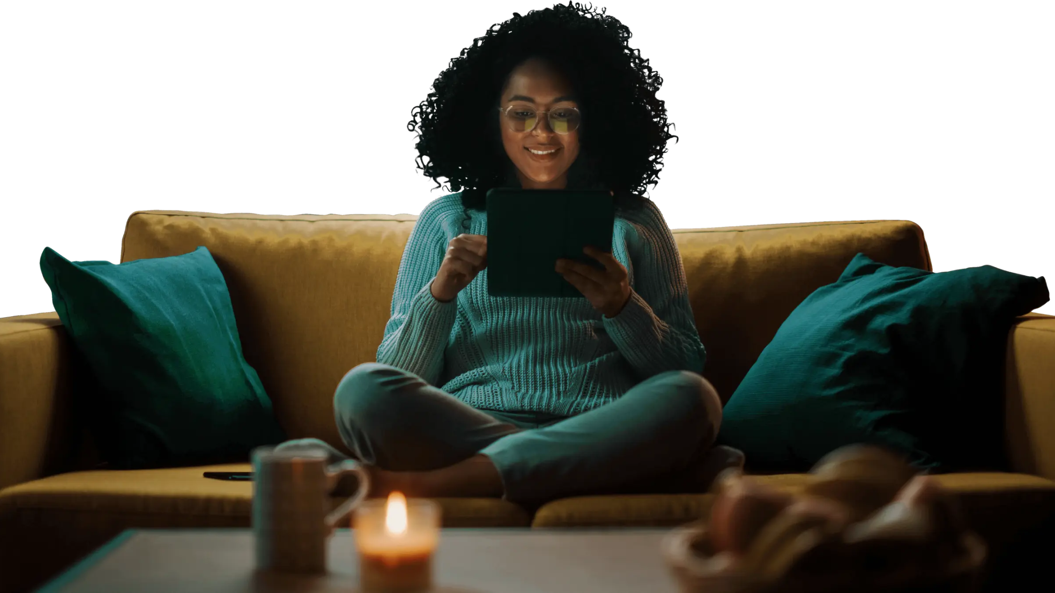 Person on couch using tablet