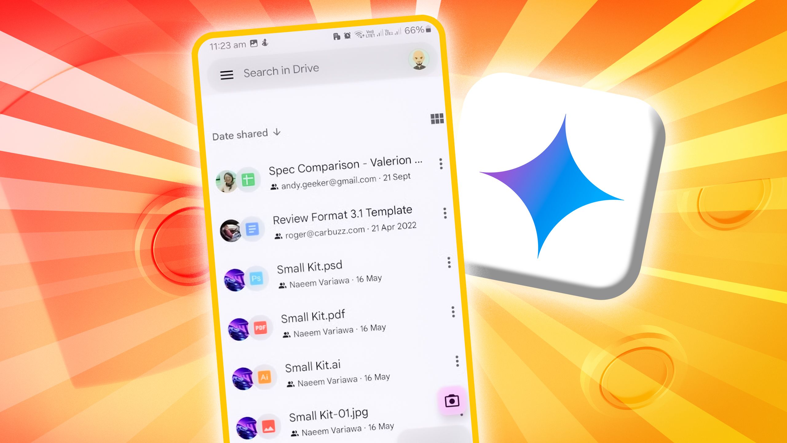 Google Drive with Gemini logo in the background