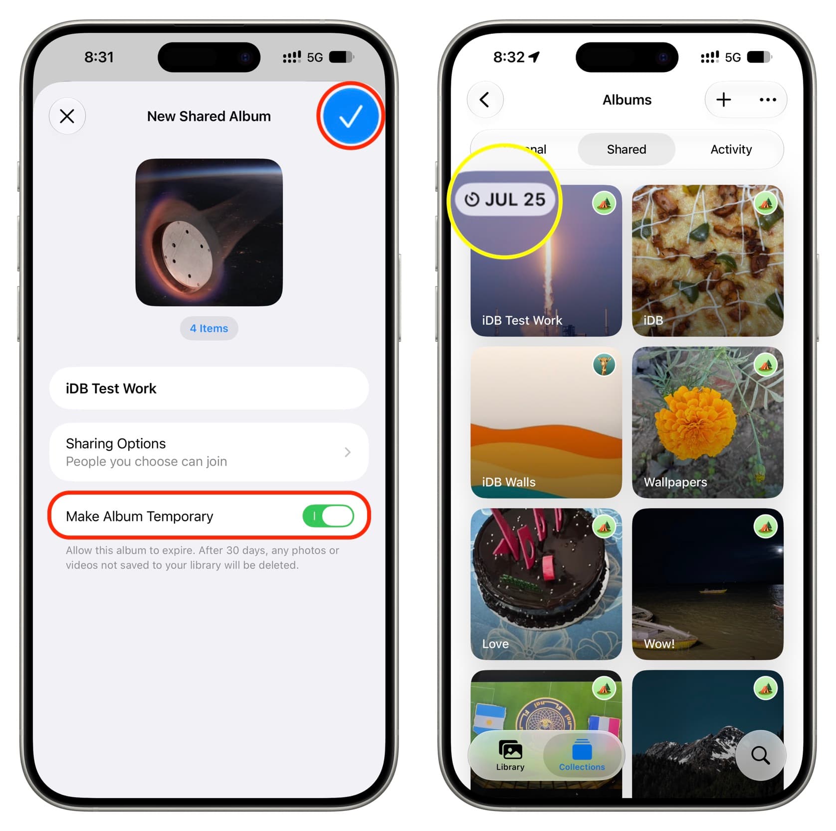 Creating a new temporary iCloud album in iOS 27