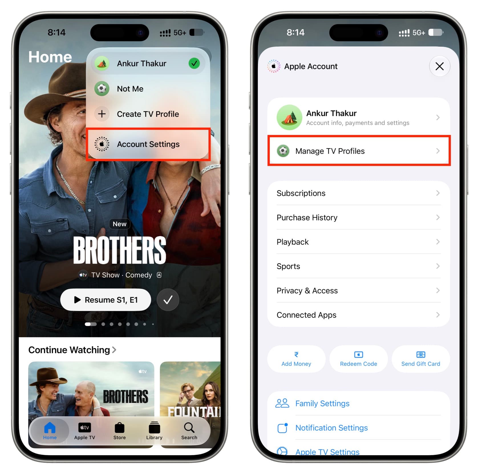 Manage TV Profiles in Apple TV app on iPhone