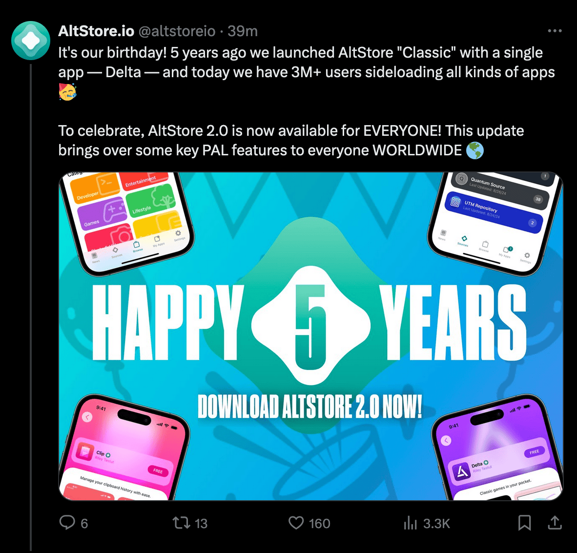 AltStore version 2.0 announced.