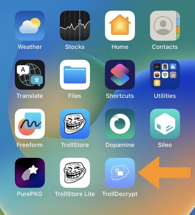 App on Home Screen after being installed via TrollStore Lite.