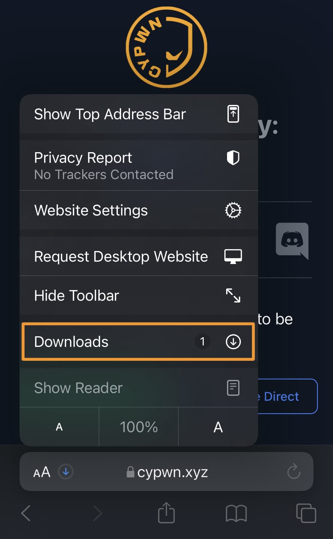 Safari Downloads drop down list.