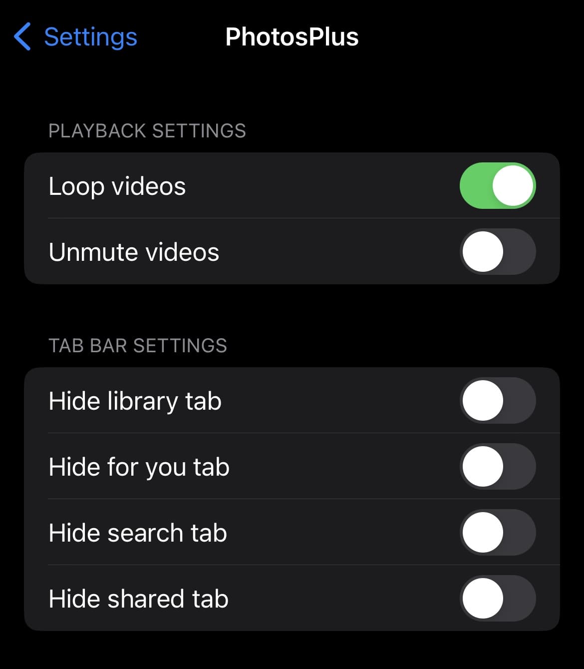 PhotosPlus options to configure.