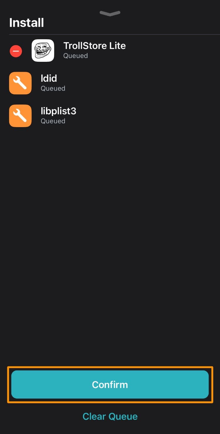 Confirm button in Sileo.