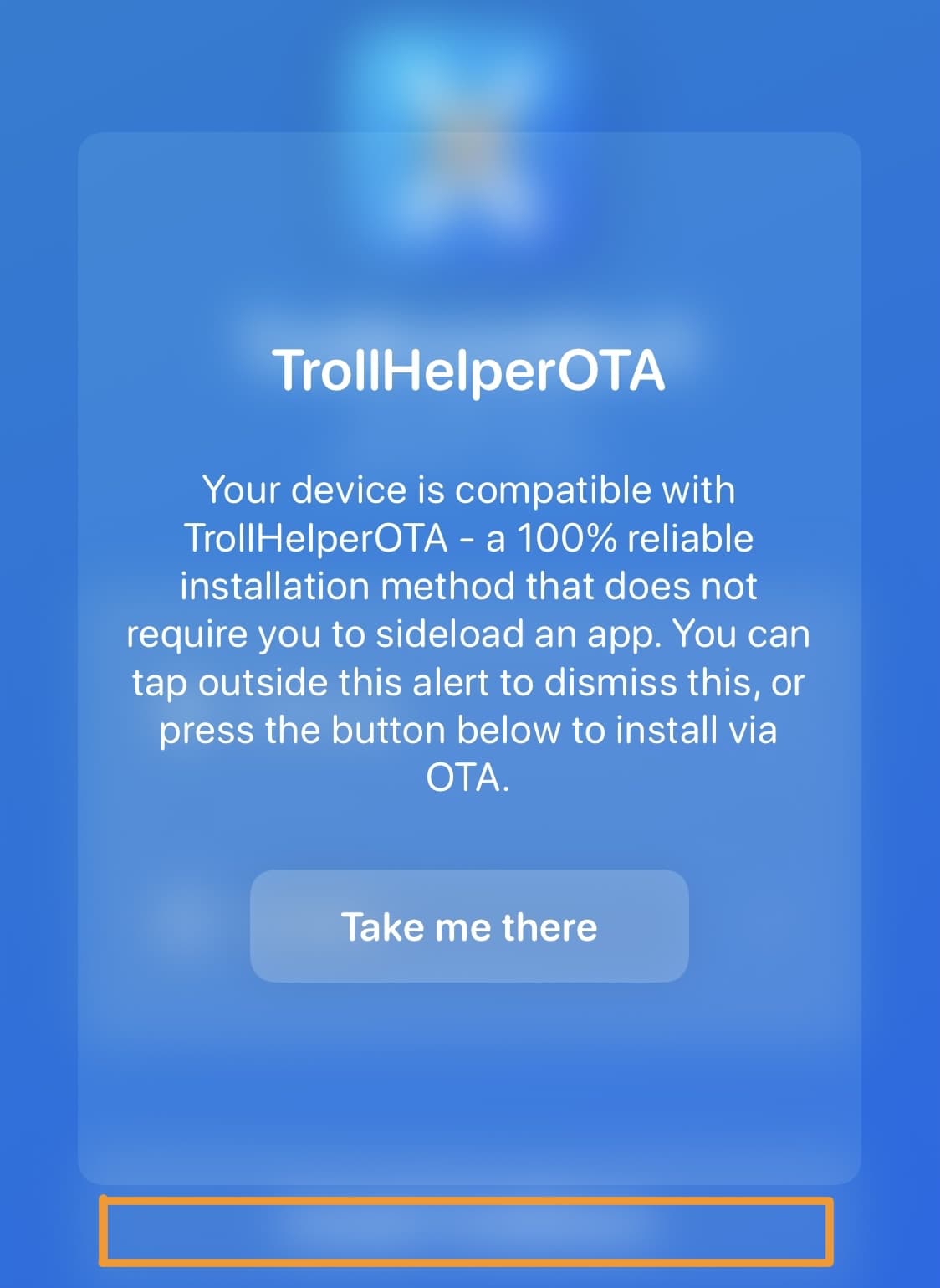 Tap outside of TrollHelperOTA prompt.
