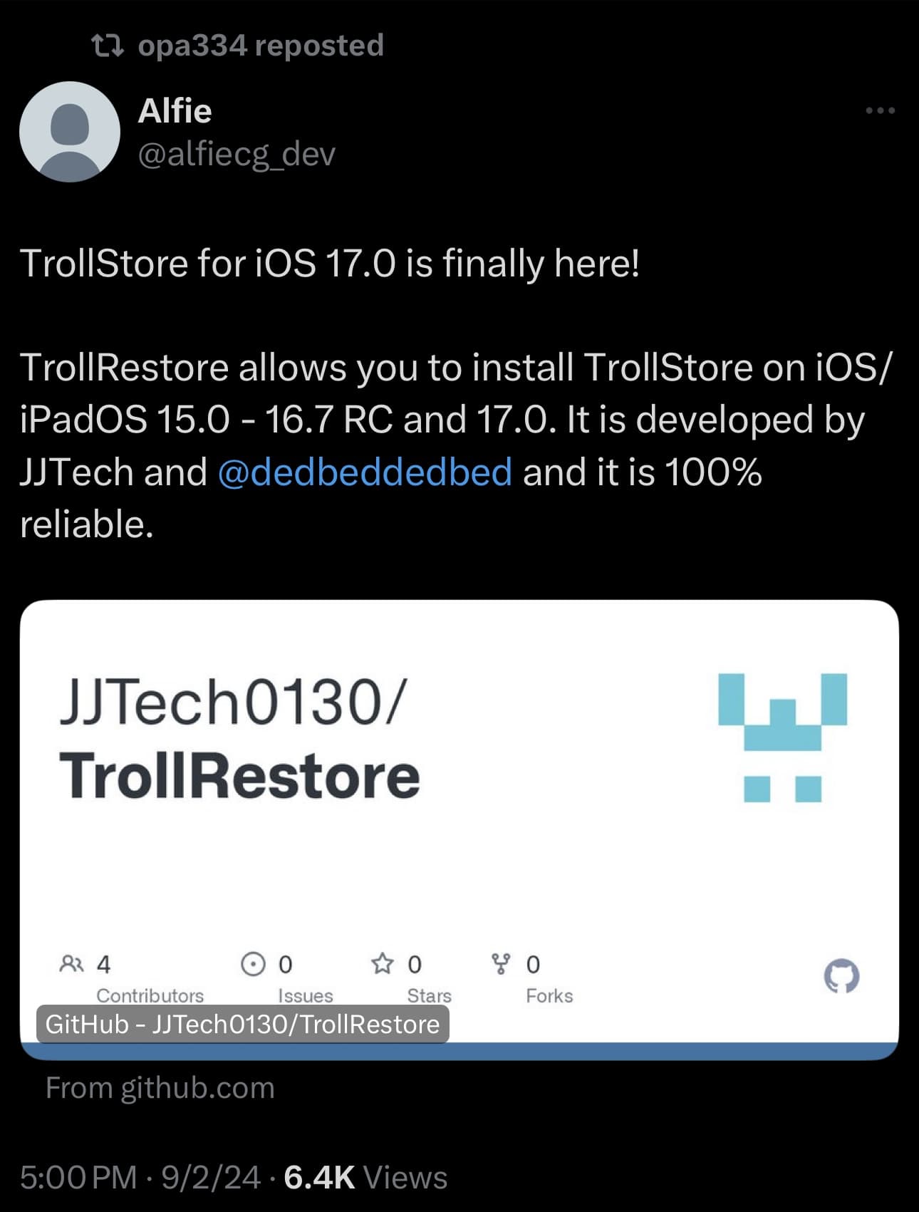 TrollRestore announcement post.