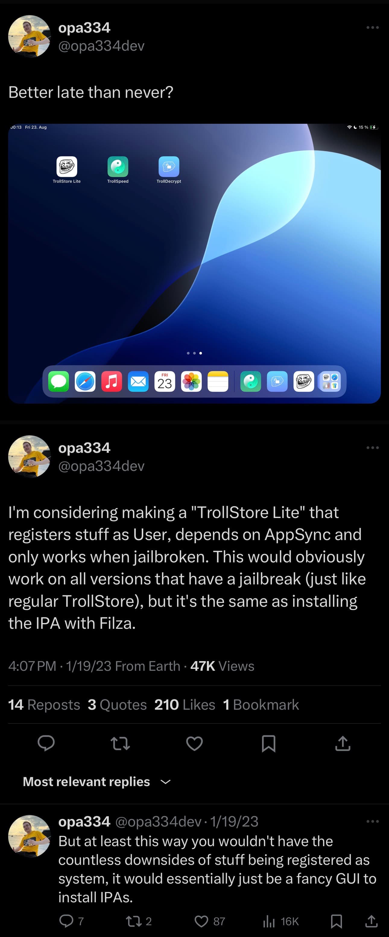 TrollStore Lite teased via X.