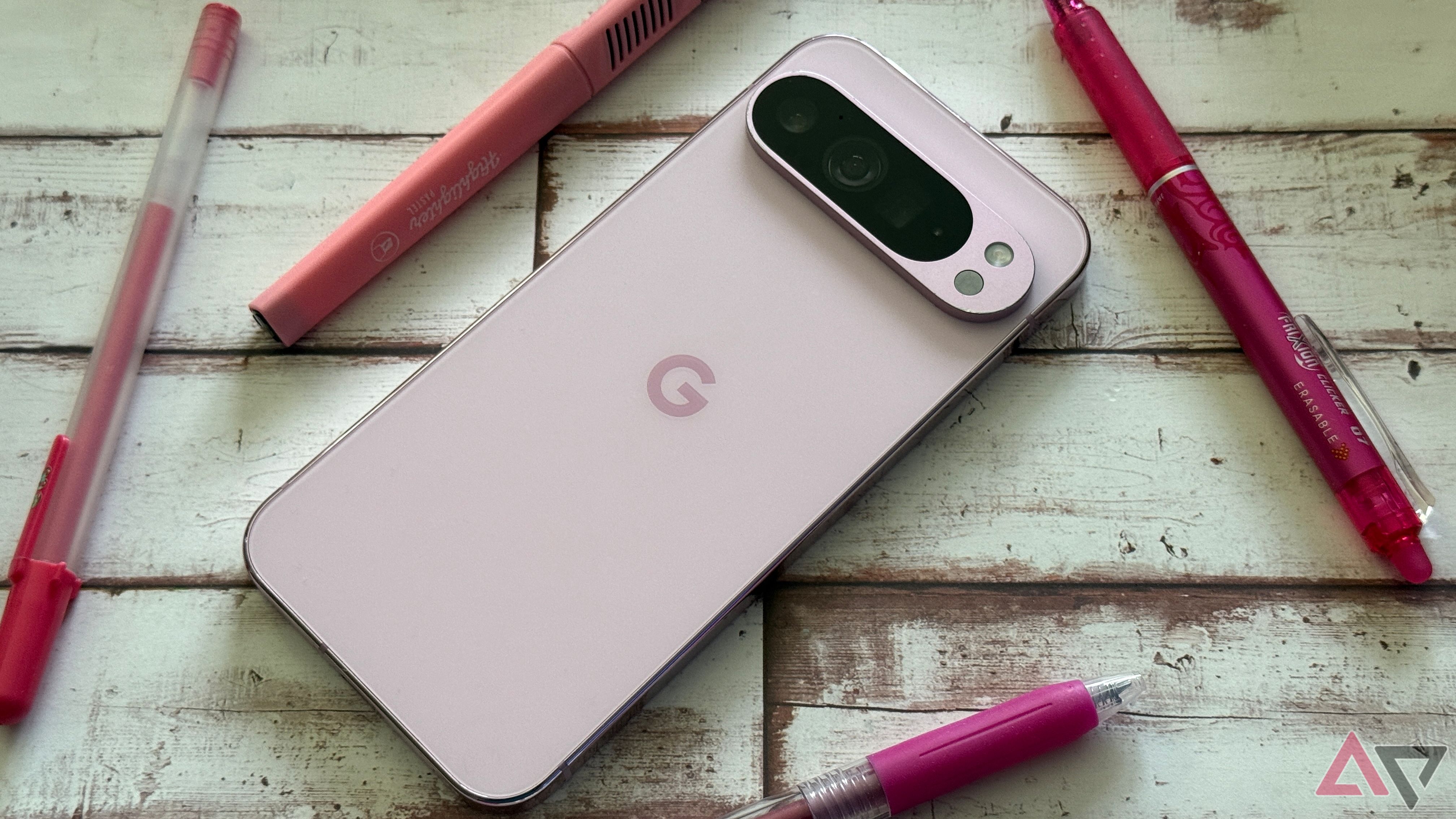 Google Pixel 9 Pro XL surrounded by pens