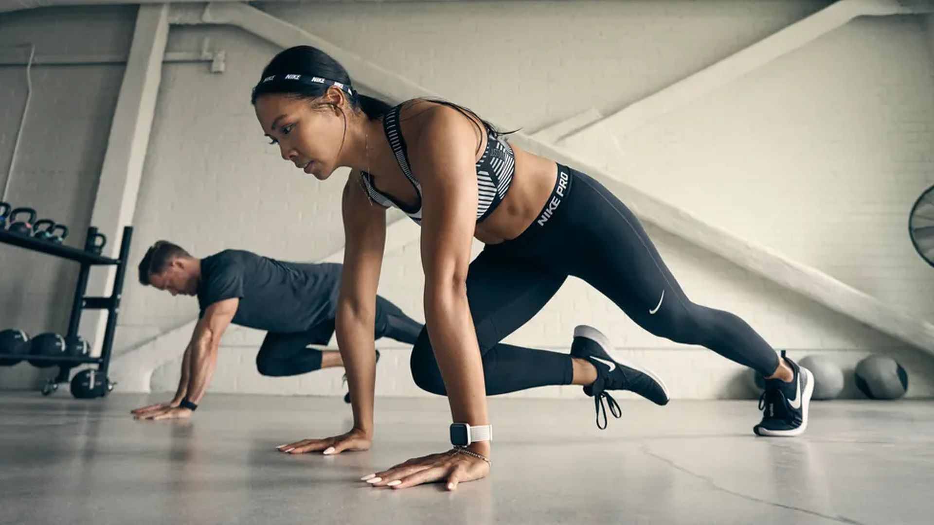 A man and woman working out