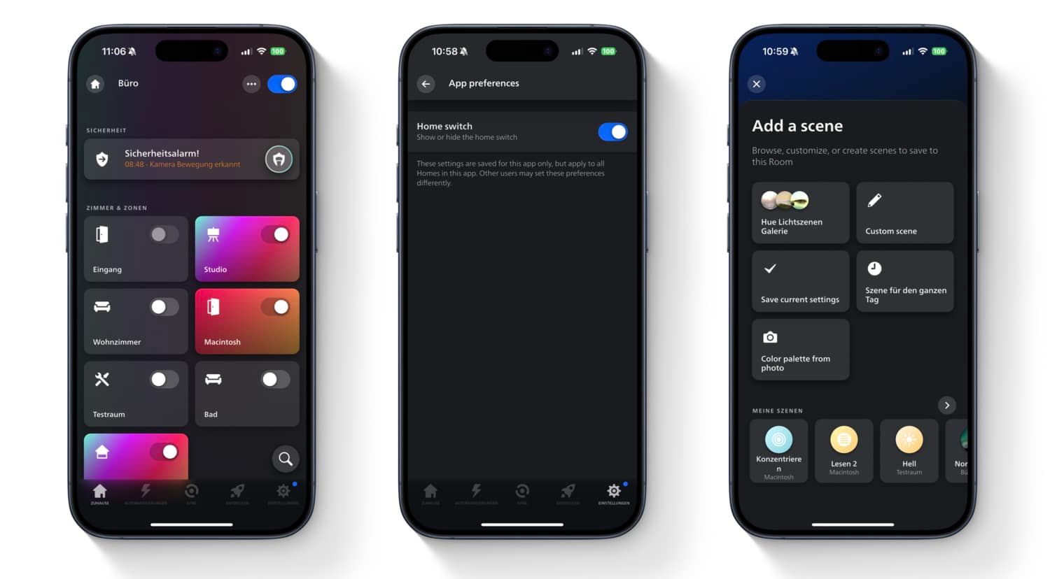 Screenshots of changes from the latest Philip Hue app update.
