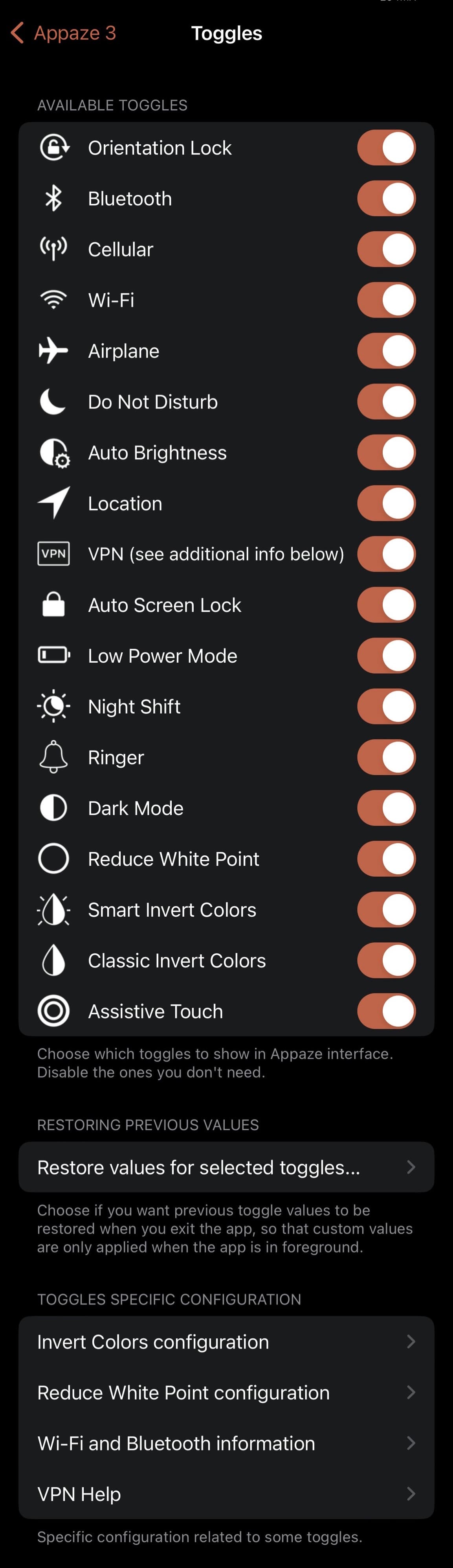 Appaze 3 Toggles preference pane.