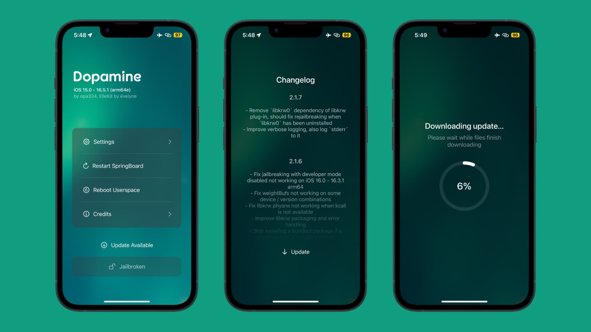 UI for updating to Dopamine v2.1.7.