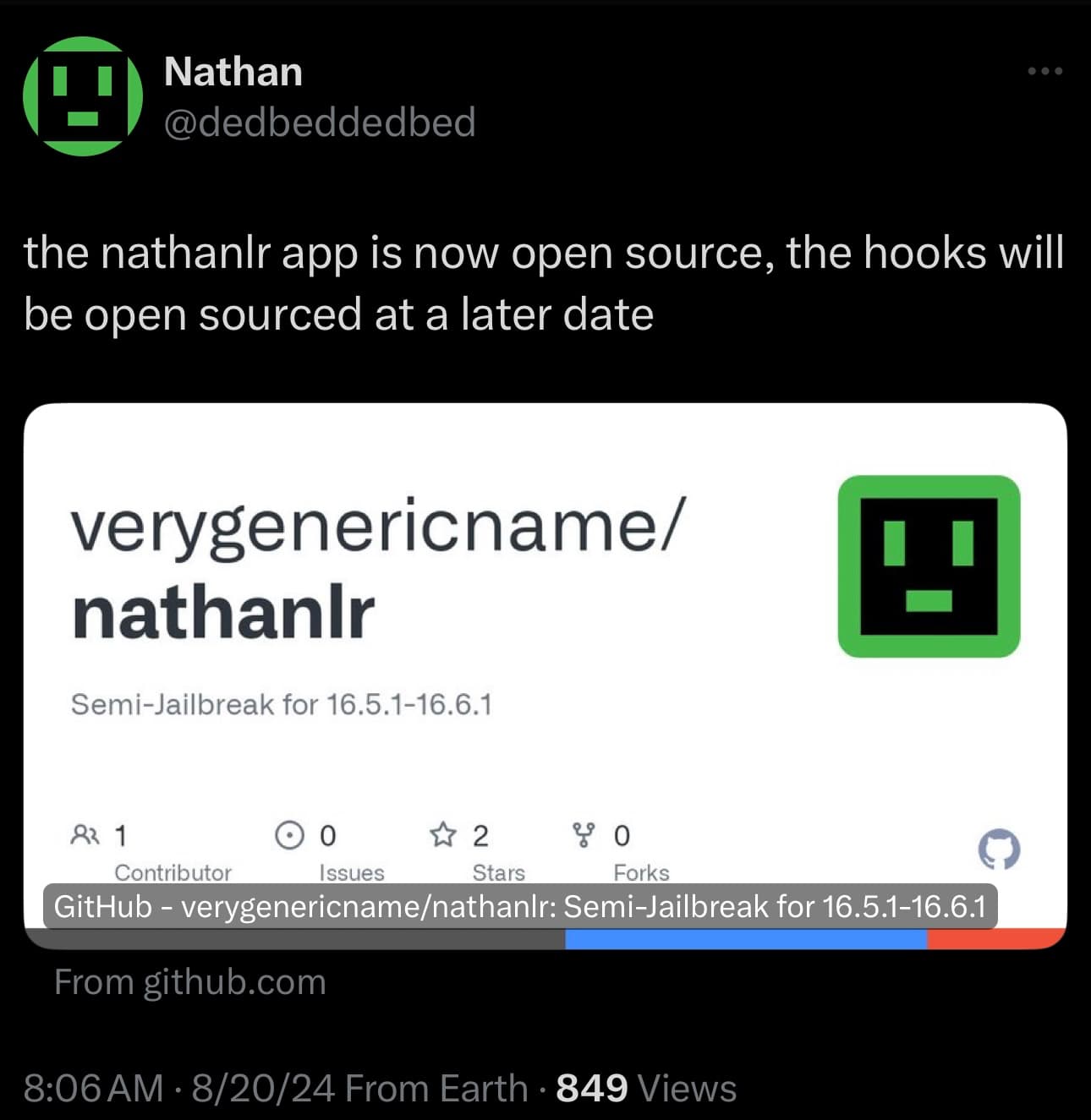 NathanLR semi-jailbreak goes partially open source.
