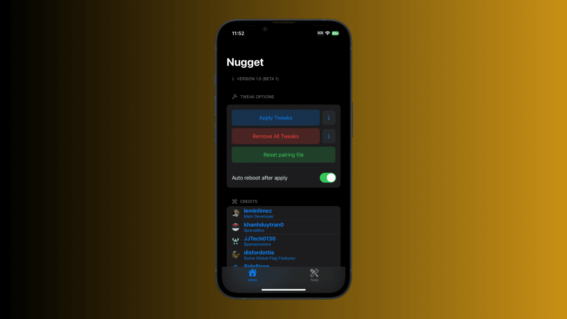The Nugget Mobile user interface.