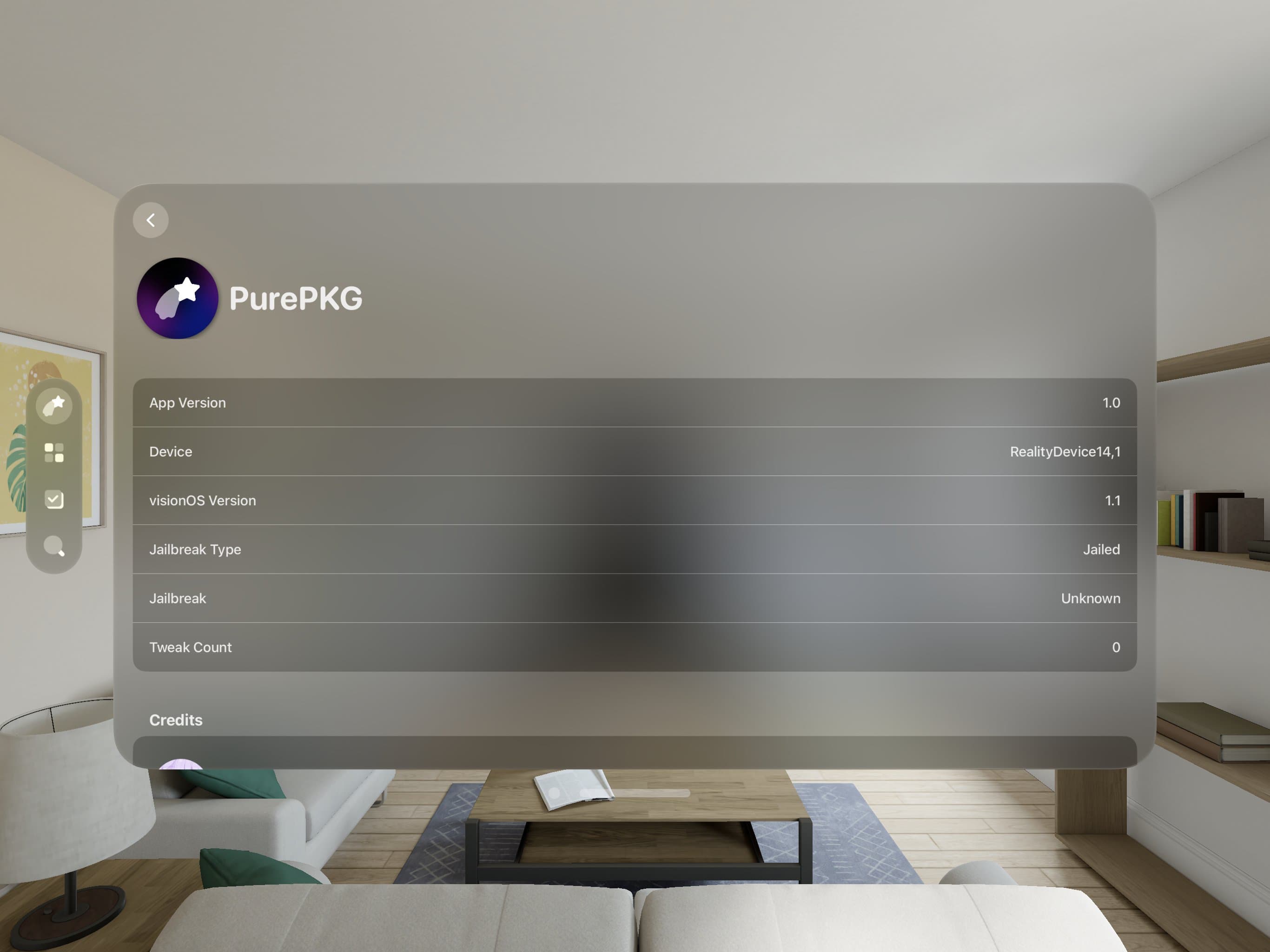 PurePKG user interface in visionOS.