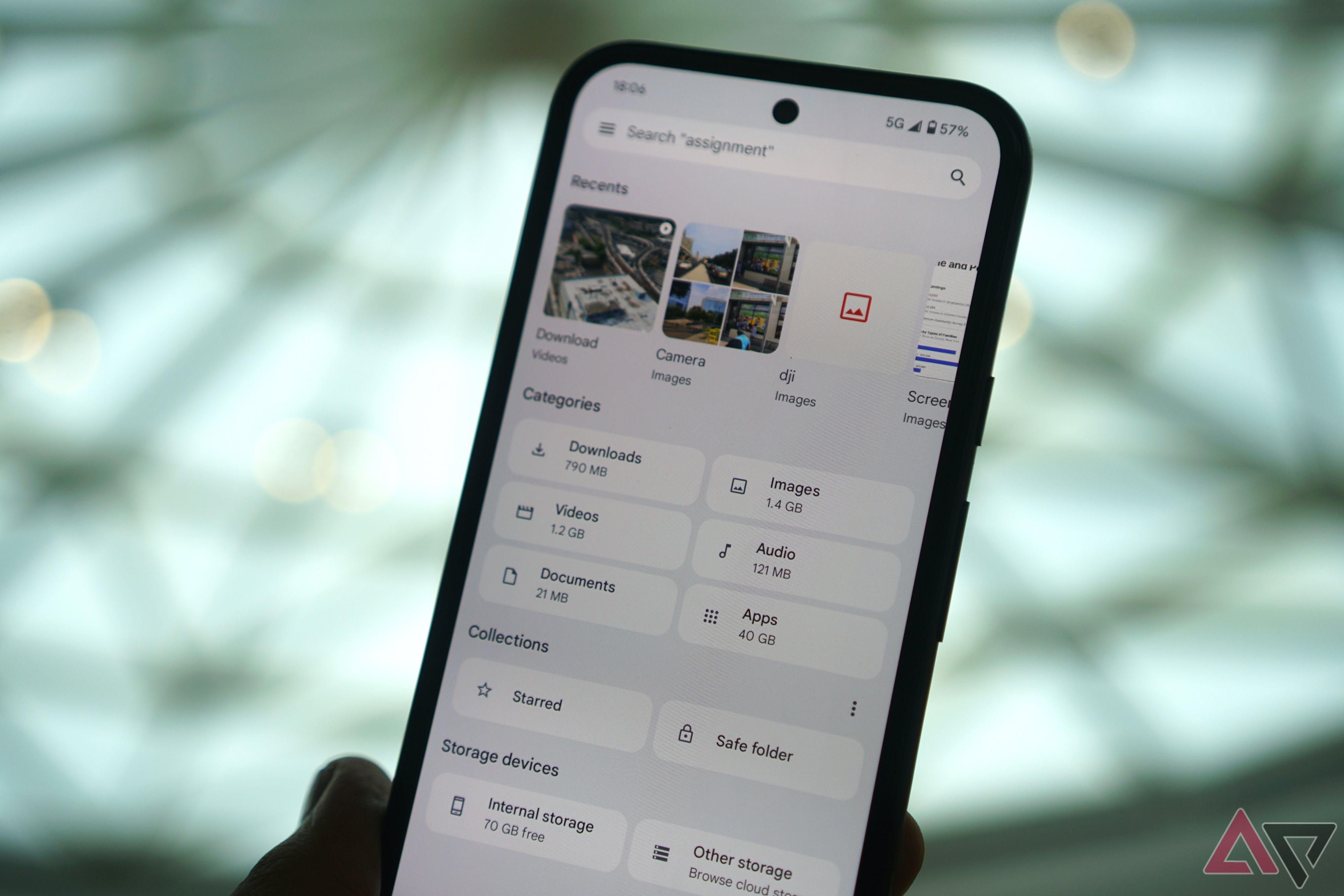 Folders and sundry items on the Google Files app.