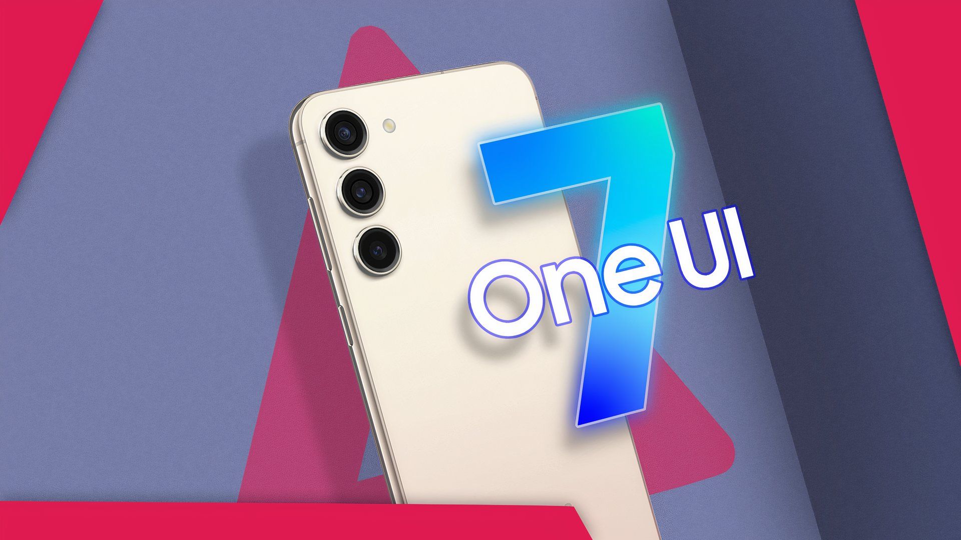 A Samsung Galaxy S23 with the One UI 7 logo on its back.