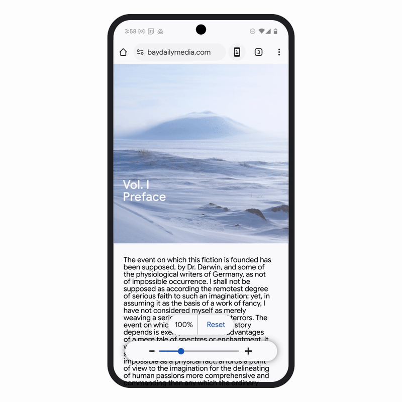 A GIF highlighting Chrome Android's Page Zoom.