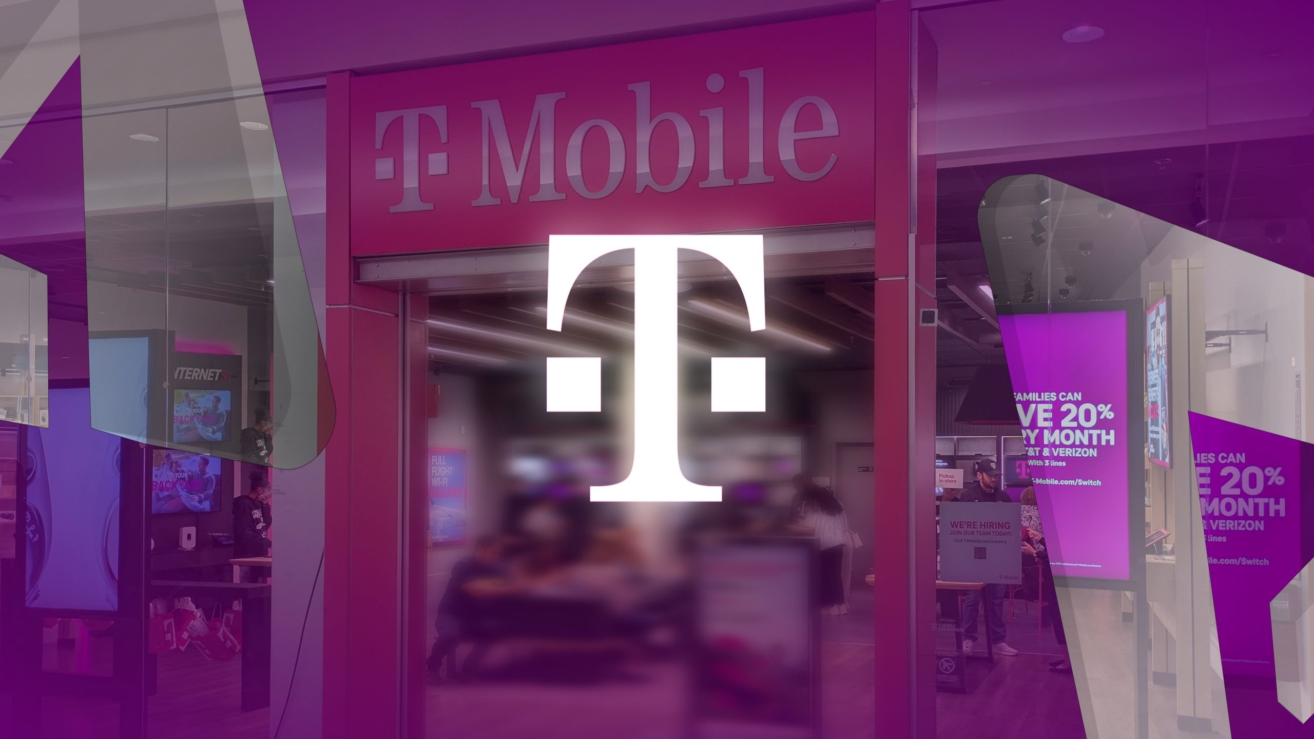 The T-Mobile logo with a T-Mobile storefront in the background