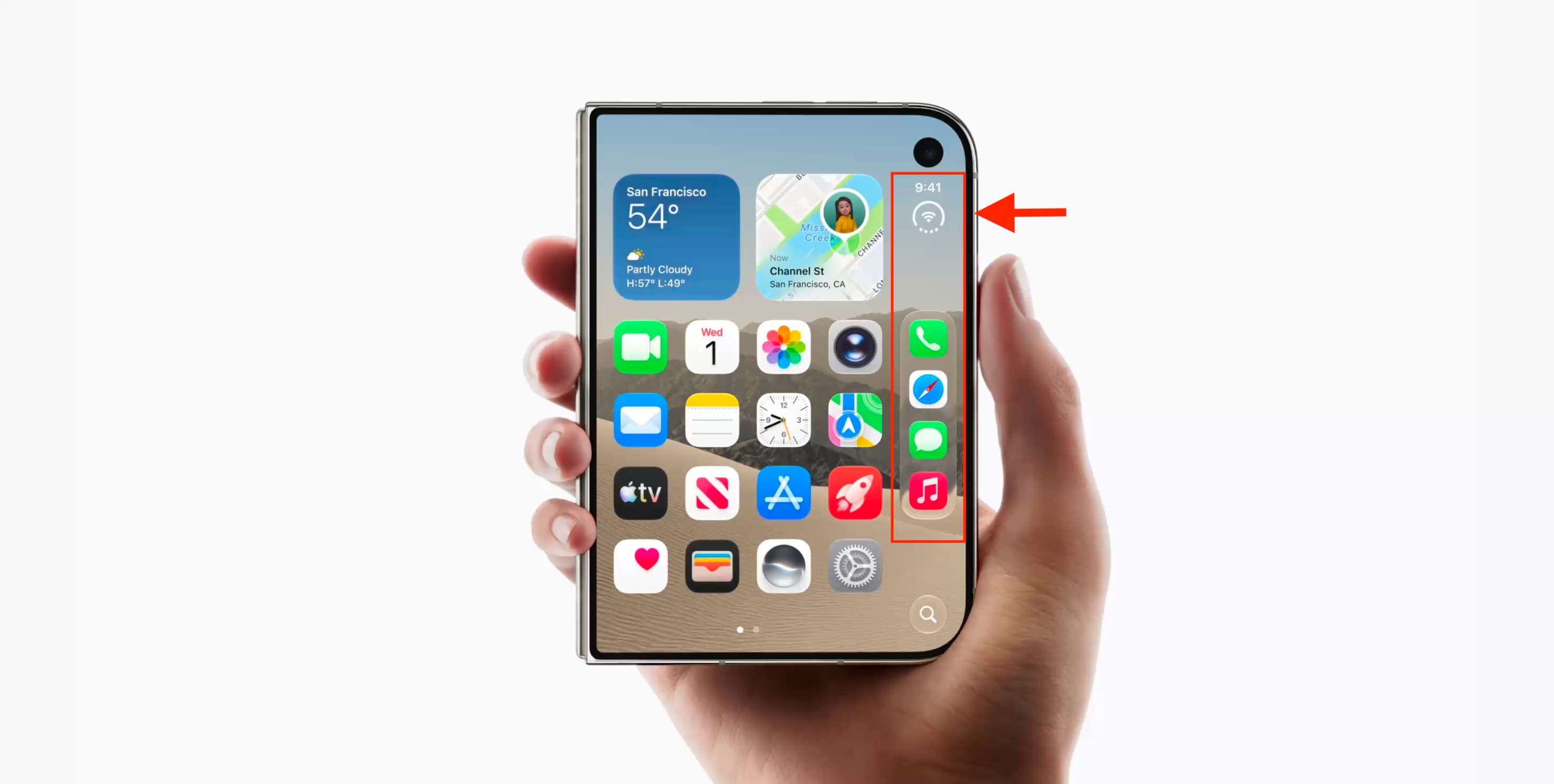 Dock and icons on right side on iPhone Duo outer display